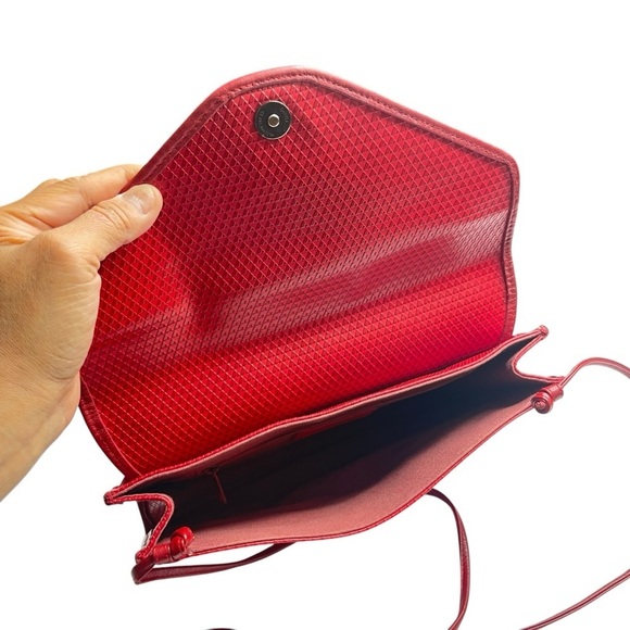 Vintage 80s LIZ CLAIBORNE Leather Convertible Clutch Shoulder Bag Classic RED - Picture 9 of 14